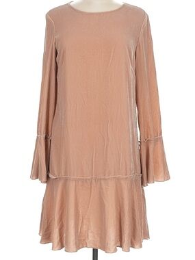 Mango Blush Long-Sleeve Velvet Swing Dress
